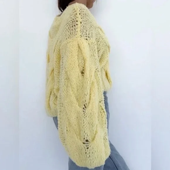 Rumored Soft Yellow Nonna Chunky Crew Neck Sweater - Picture 10 of 12